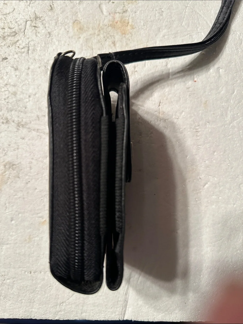 Vintage Buxton black leather wallet with cell pocket and detachable strap